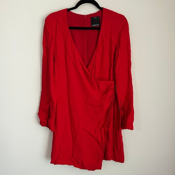 C/MEO Collective Mini Dress Wrap Long Sleeve Party‎ Cocktail Red Night Air XS - Picture 2 of 10